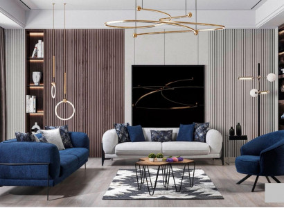 Moderne Couchgarnitur Luxus Sofas Dreisitzer Sessel Blau Polstermöbel 3tlg